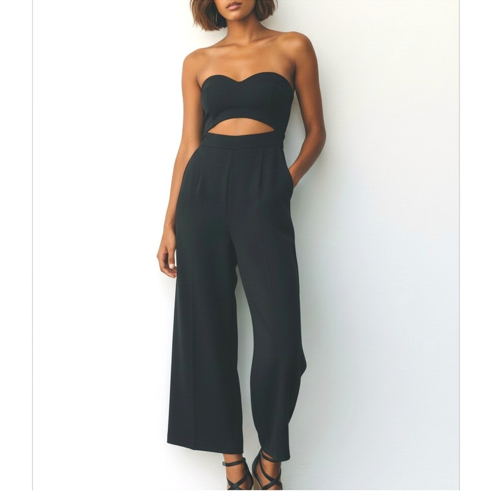Urban Outfitters Marley Strapless Cutout Wide Leg Black Jumpsuit Sz Medium
